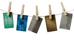 Credit cards on a clothes line